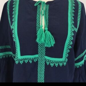 J. Crew Dark Blue Blouse with Teal Detailing